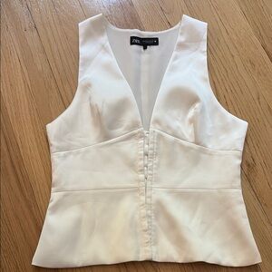 Zara White Satin Bustier Blouse